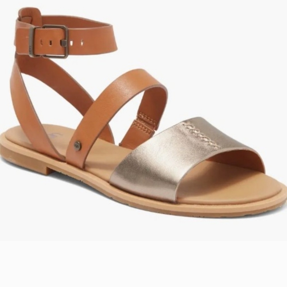 EUC UGG ZAHARA LEATHER DURABLE OUTER SOLE WOMEN'S SANDALS CHESTNUT METALLIC SZ 9 - Picture 5 of 14